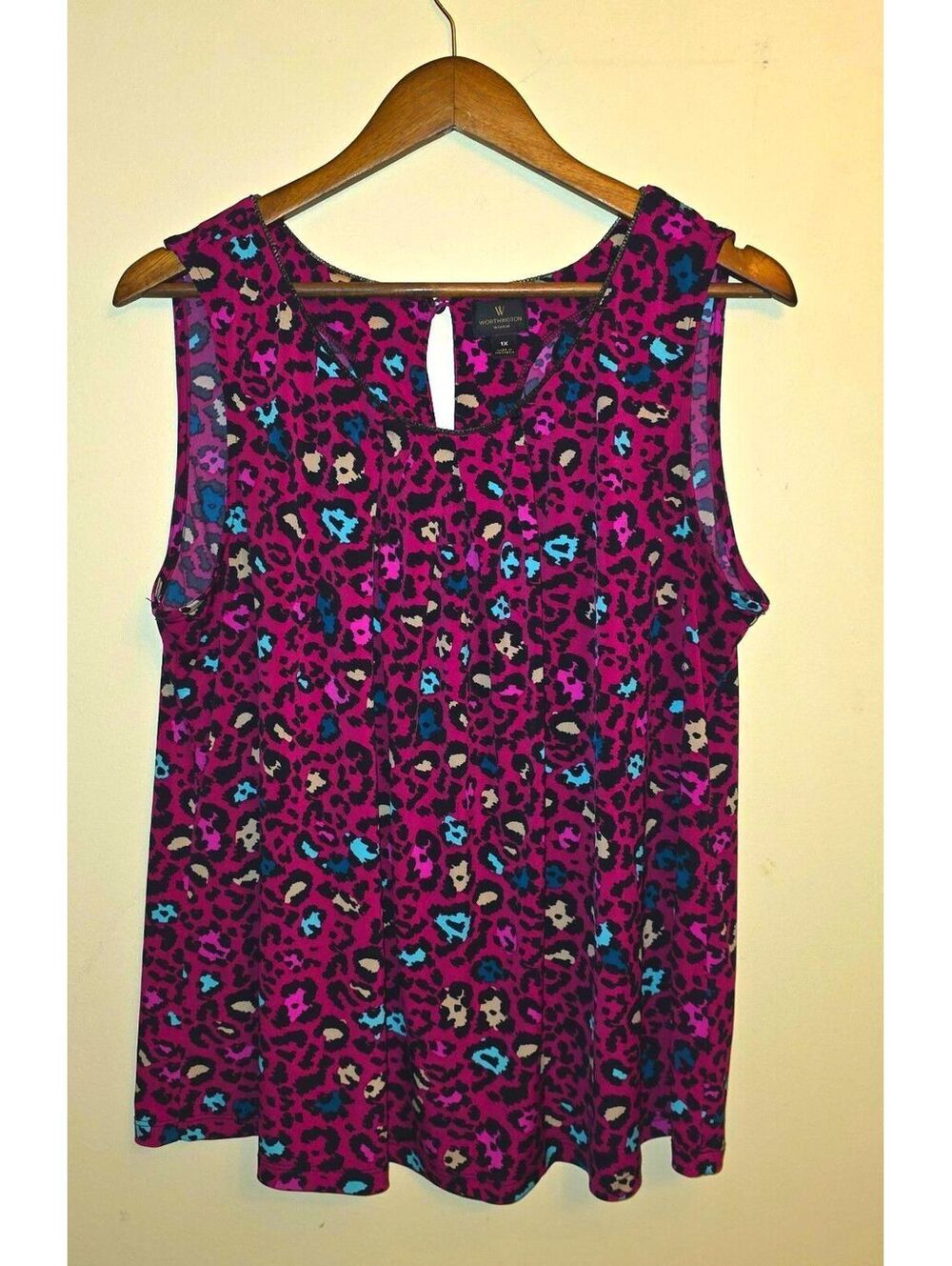 Worthington Woman Sleeveless Blouse 1X Multi-Color Leopard